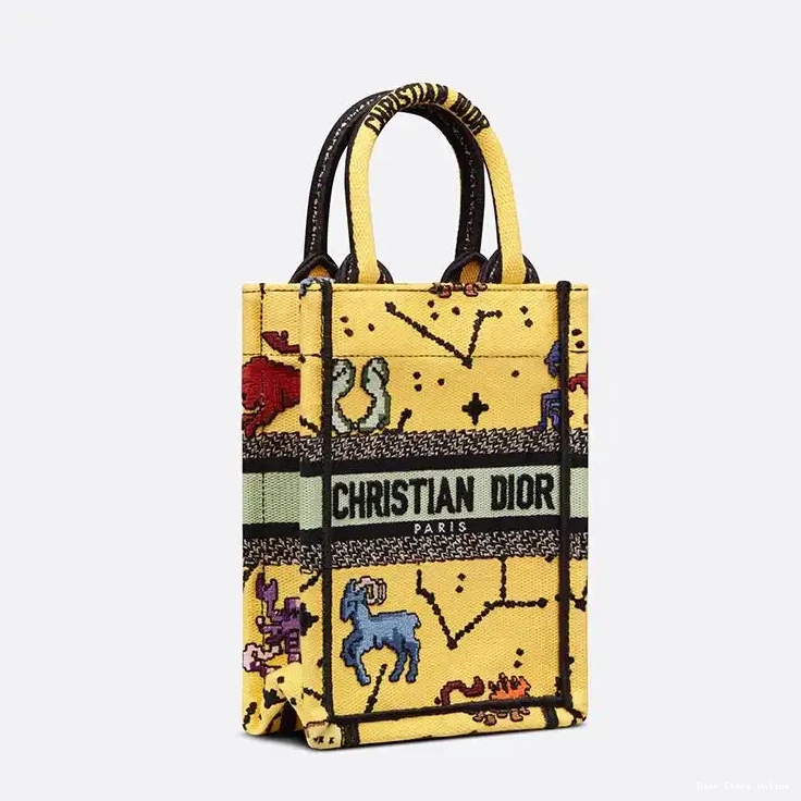Cheap Yellow Book Dior Tote Miniature Canvas Pixel Zodiac Motif 0405 Hot Sale